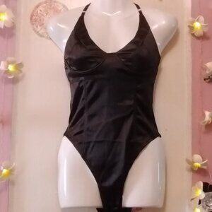 Black Satin (S) Bodysuit - NWOT